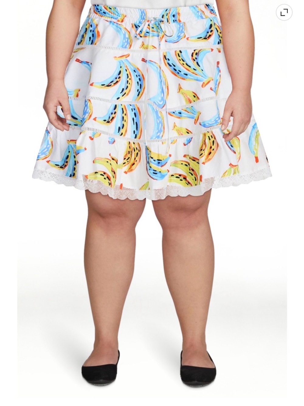Free Assembly Plus-Size White Circle Skirt/Shirt Colorful Banana Print Size XXL